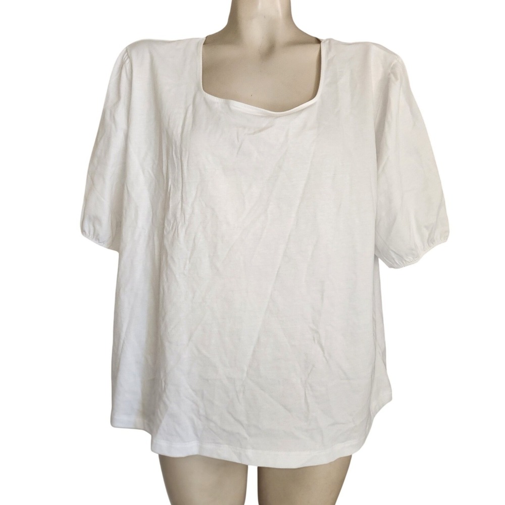 Hanro NEW Natural Shirt White Square Neck Puff Sleeve Top 07 8807 XL Sustainable